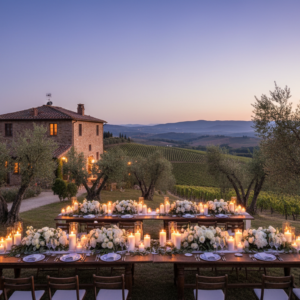 Wedding dinner among the olive groves of Fattorie di Celli in the Florentine hills – Fattorie di Celli wedding – Kiss Me Italy