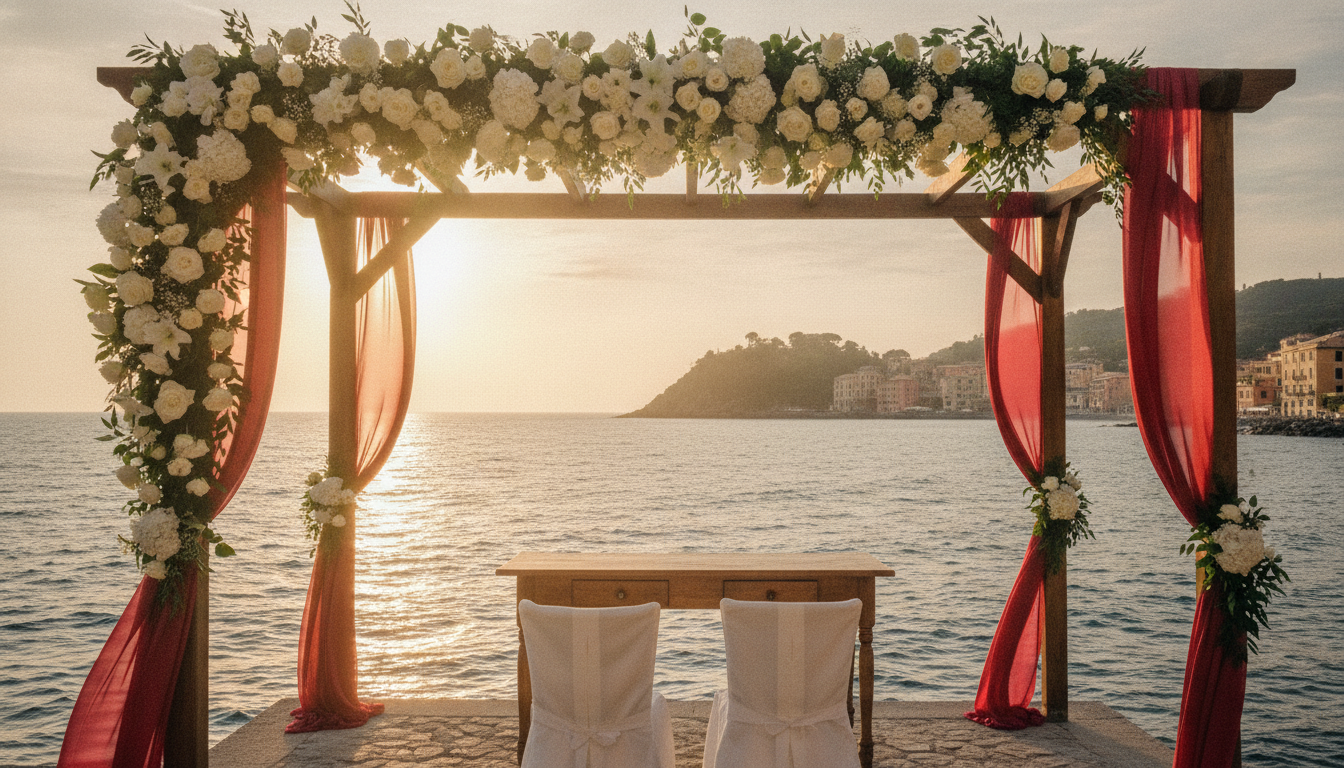 Elopement ceremony on the seafront pergola of Grand Hotel Miramare, Santa Margherita – grand hotel miramare elopement santa margherita – Kiss Me Italy
