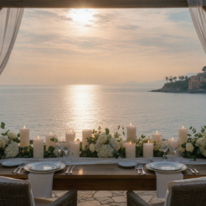 Proposal setup on the seafront pergola of Grand Hotel Miramare, Santa Margherita – grand hotel miramare proposal santa margherita – Kiss Me Italy