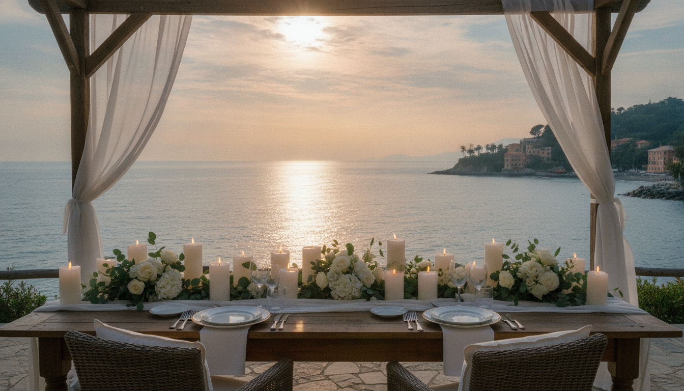 Proposal setup on the seafront pergola of Grand Hotel Miramare, Santa Margherita – grand hotel miramare proposal santa margherita – Kiss Me Italy