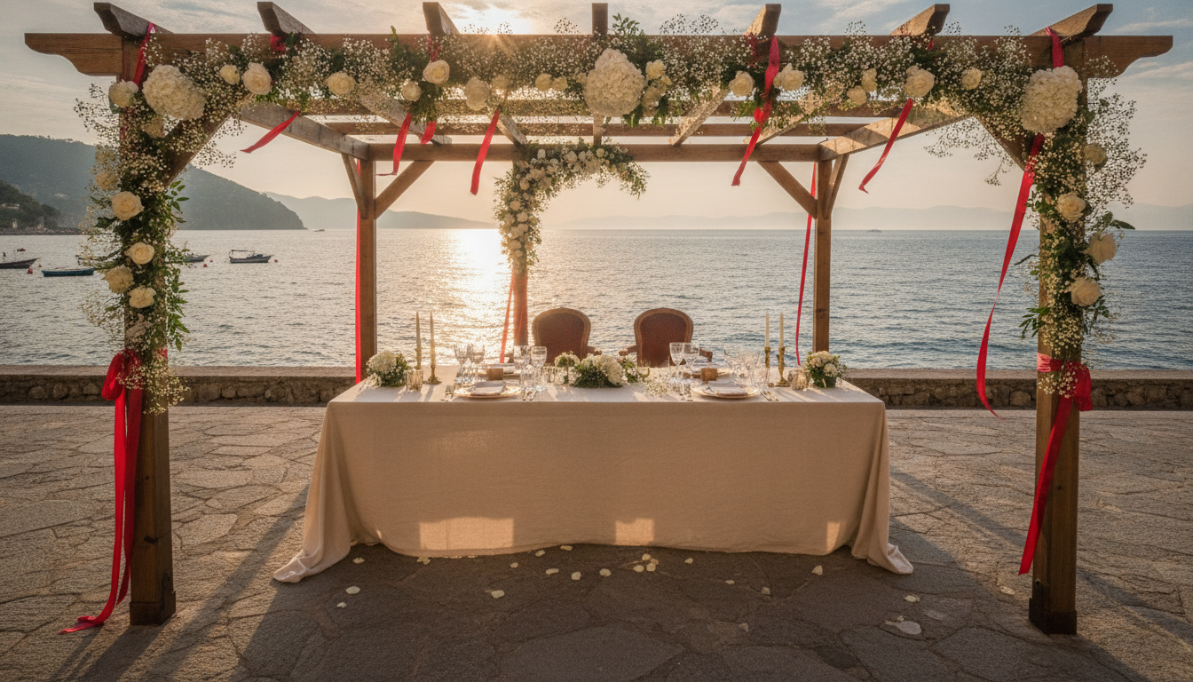 Vow renewal ceremony on the seafront pergola of Grand Hotel Miramare, Santa Margherita – grand hotel miramare vow renewal santa margherita – Kiss Me Italy