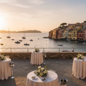 Wedding aperitivo over the harbour of Portovenere at golden hour – Gulf of Poets wedding – Kiss Me Italy
