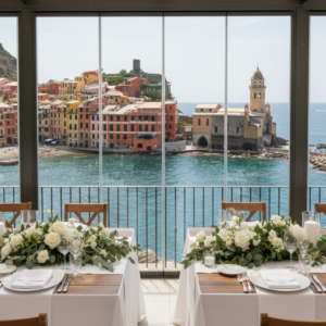Wedding lunch on the panoramic veranda of the Grand Hotel Portovenere over the Gulf of Poets – Grand Hotel Portovenere wedding – Kiss Me Italy