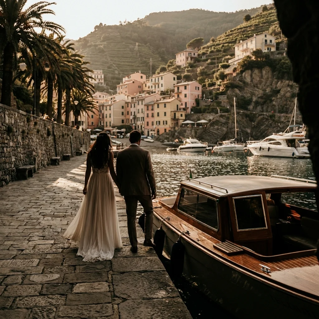 cinque terre wedding boat