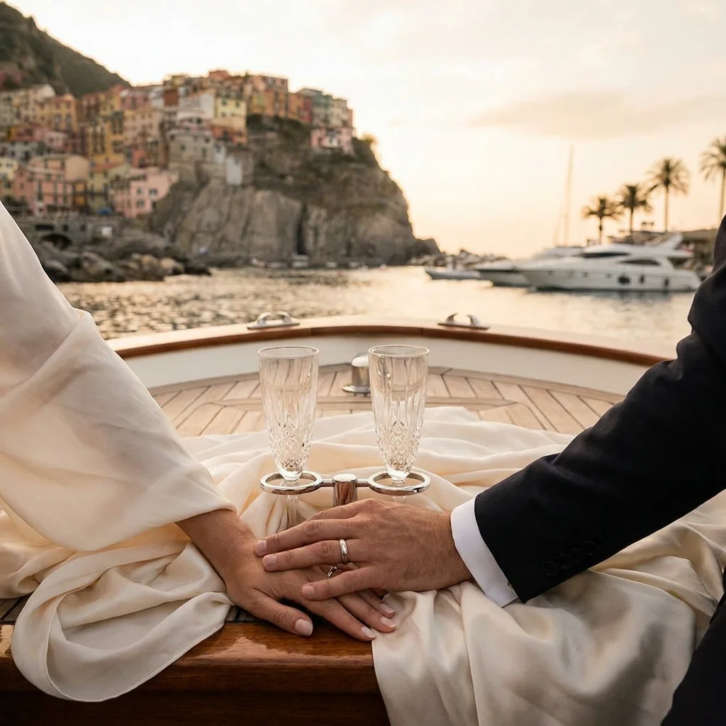 cinque terre wedding boat