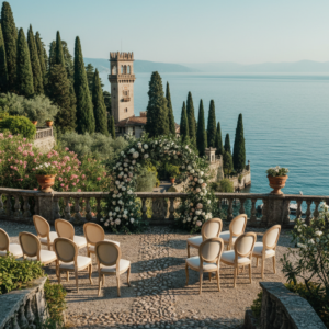 Intimate micro wedding ceremony in the gardens of Isola del Garda for twenty guests – isola del garda micro wedding – Kiss Me Italy