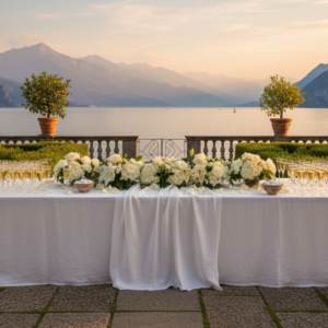 Celebration toast on the terraces of Isola del Garda over the lake – lake garda micro wedding toast – Kiss Me Italy