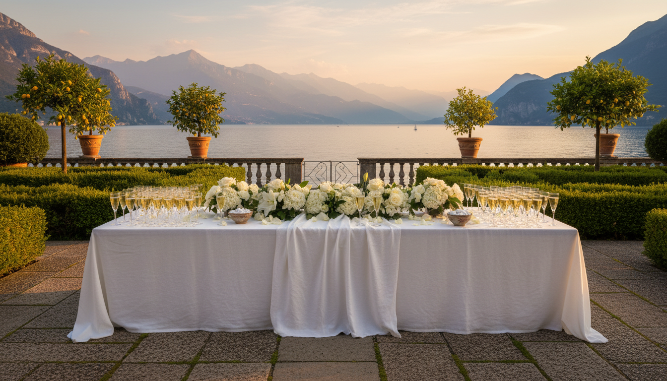 Celebration toast on the terraces of Isola del Garda over the lake – lake garda micro wedding toast – Kiss Me Italy