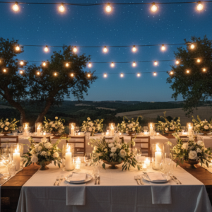 Wedding dinner under the stars at La Pescaia Resort in the Maremma countryside – maremma wedding dinner – Kiss Me Italy