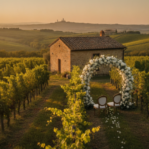 Elopement ceremony among the Chianti vineyards with Siena on the horizon – vineyard elopement Tuscany – Kiss Me Italy