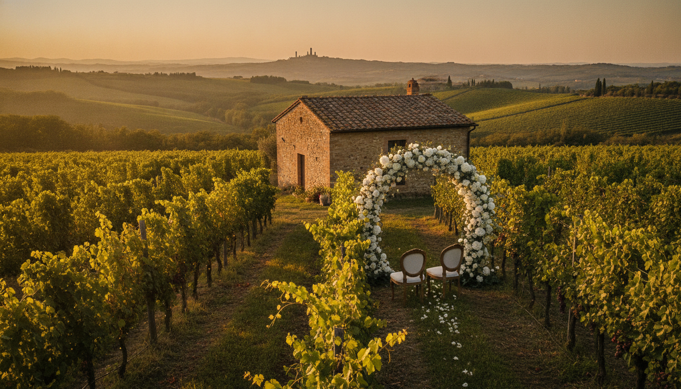 Elopement ceremony among the Chianti vineyards with Siena on the horizon – vineyard elopement Tuscany – Kiss Me Italy