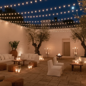 Evening after party in the walled garden of a Puglian masseria – Puglia countryside wedding – Kiss Me Italy