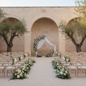 Wedding ceremony in the white stone courtyard of Masseria Spina in Monopoli, Puglia – masseria spina wedding – Kiss Me Italy
