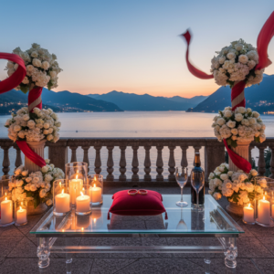 Anniversary vow renewal with rings and candles on a terrace over Lake Como – intimate vow renewal Lake Como – Kiss Me Italy