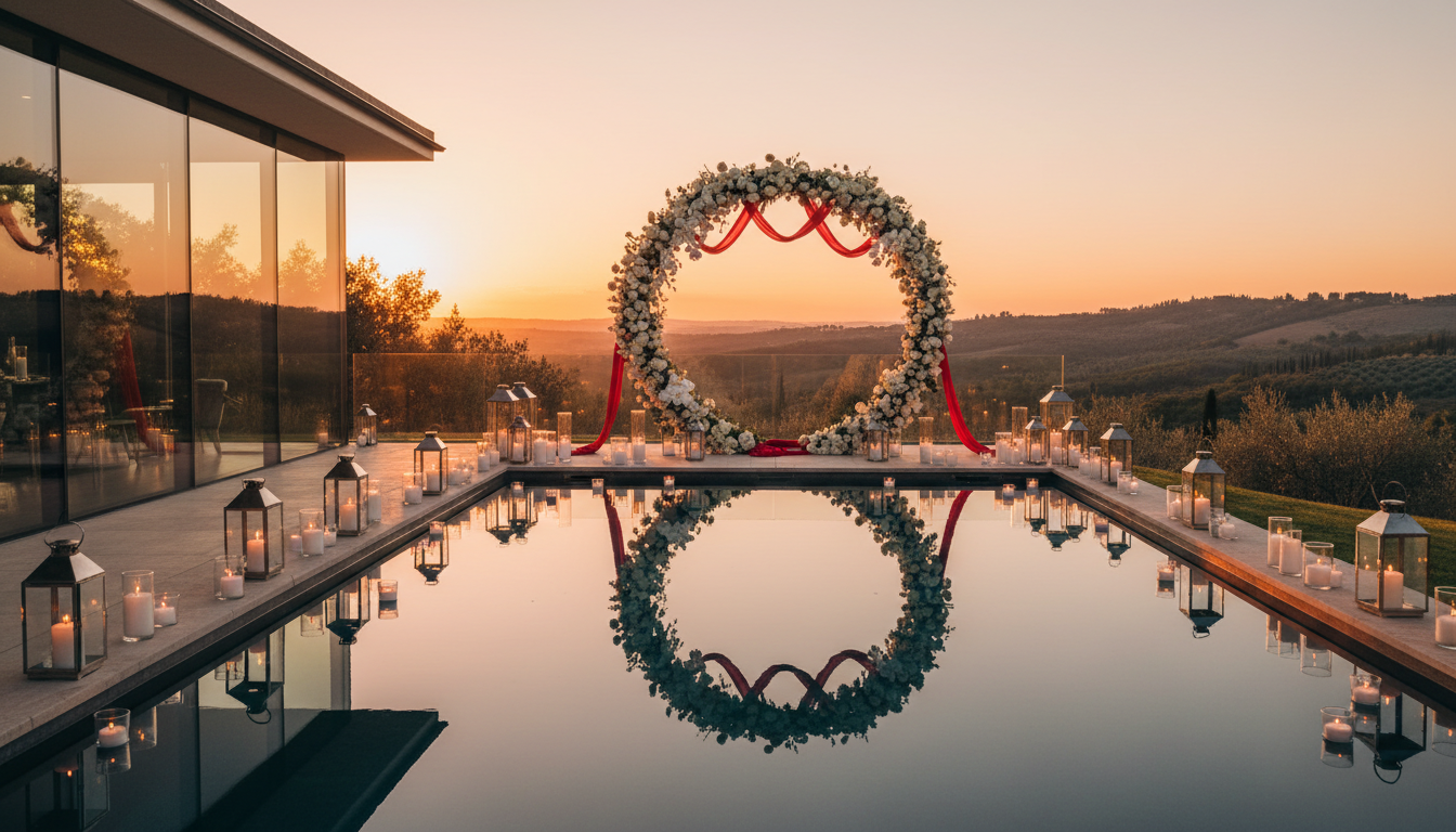 Secret elopement ceremony at a contemporary villa with infinity pool in Tuscany – private villa elopement Tuscany – Kiss Me Italy