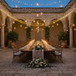 Evening wedding party in the courtyard of a Salento palazzo – Salento exclusive wedding – Kiss Me Italy
