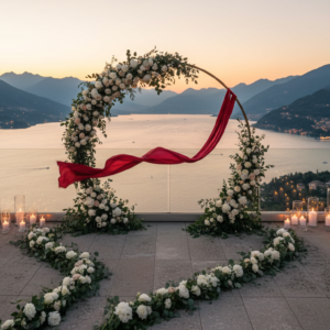 Elopement ceremony with red ribbon on the private rooftop of Palazzo Genazzini over Lake Como – palazzo genazzini elopement – Kiss Me Italy