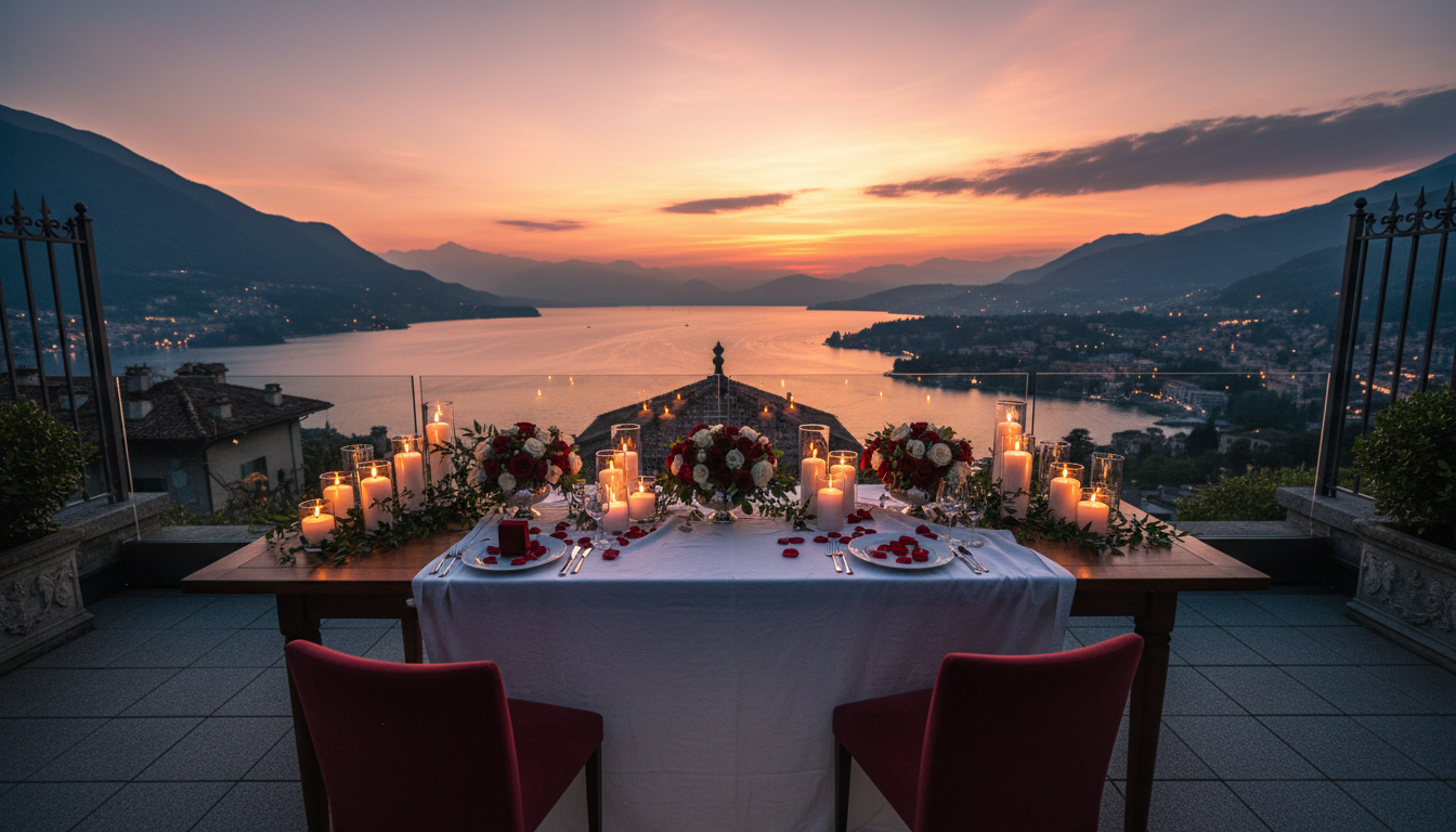 Private rooftop proposal setup over the first basin of Lake Como at Palazzo Genazzini – lake como rooftop proposal – Kiss Me Italy
