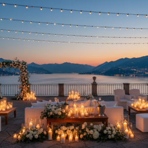 Wedding party on the rooftop of Palazzo Genazzini over the first basin of Lake Como – lake como palazzo wedding rooftop – Kiss Me Italy