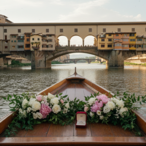 Traditional row boat proposal beneath Ponte Vecchio on the Arno in Florence – ponte vecchio proposal – Kiss Me Italy