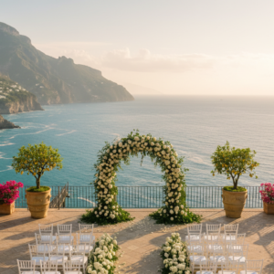 Wedding ceremony on the panoramic terrace of a private villa above the Amalfi Coast – amalfi private villa wedding – Kiss Me Italy