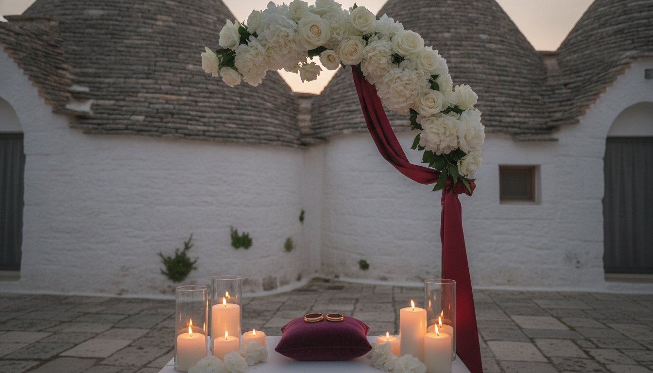 Anniversary vow renewal with rings and candles among the trulli of Puglia – trulli vow renewal – Kiss Me Italy