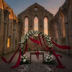 Elopement ceremony inside the roofless Gothic nave of Abbazia di San Galgano, Tuscany – abbazia di san galgano elopement tuscany – Kiss Me Italy