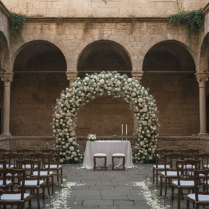 Wedding ceremony in the cloister of the historic borgo San Pietro Sopra le Acque, Umbria – san pietro sopra le acque wedding umbria – Kiss Me Italy