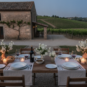 Candlelit proposal dinner in the gardens of a Sicilian wine estate near Ragusa – private villa proposal Sicily – Kiss Me Italy