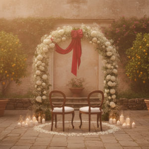 Elopement ceremony with red ribbon among citrus trees at a Sicilian country estate – elope in Sicily – Kiss Me Italy