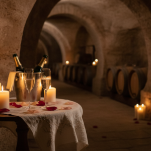 Proposal toast in the sculpture-cellar wine cave at Tenuta Carapace, Umbria – tenuta carapace proposal umbria – Kiss Me Italy