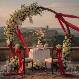 Vow renewal ceremony on the panoramic terrace of Tenuta San Masseo above Assisi – tenuta san masseo vow renewal assisi – Kiss Me Italy