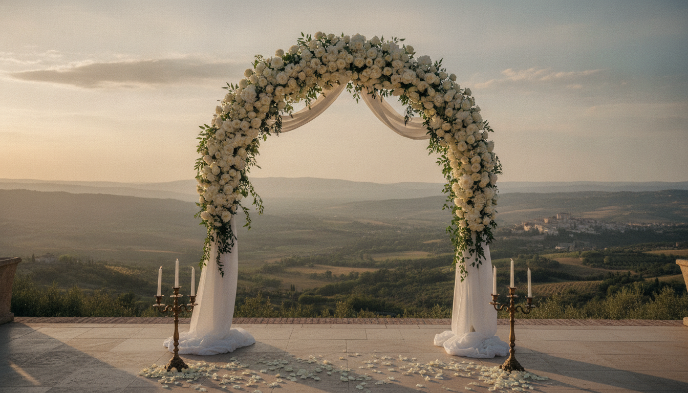 Wedding ceremony on the hilltop terrace of Tenuta San Masseo above Assisi – tenuta san masseo wedding assisi – Kiss Me Italy