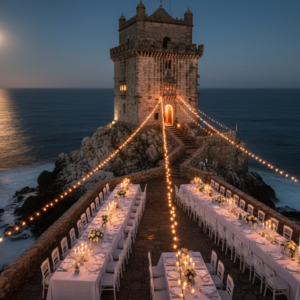 The Cliffside Wedding — Torre Aurora Evening wedding party at a Genoese tower over the sea in the Cinque Terre – cliffside wedding Monterosso – Kiss Me Italy