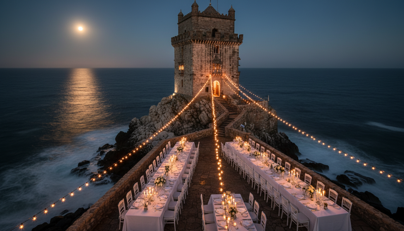 Evening wedding party at a Genoese tower over the sea in the Cinque Terre – cliffside wedding Monterosso – Kiss Me Italy