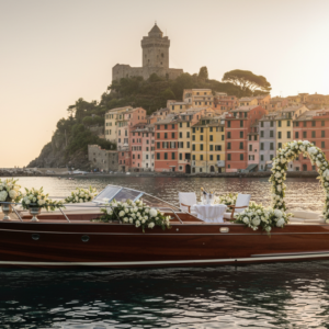 Private boat and medieval tower elopement in Portovenere on the Gulf of Poets – boat elopement Italy – Kiss Me Italy