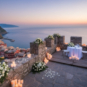 Candlelit proposal on top of the medieval Torre Capitolare over Portovenere – marriage proposal Portovenere – Kiss Me Italy