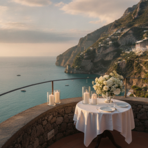 Proposal setup on a panoramic corner above the sea at Hotel Tramonto d'Oro, Amalfi Coast – amalfi coast panoramic proposal tramonto d'oro – Kiss Me Italy