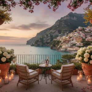 Proposal setup on a private room terrace above the Amalfi Sea at Hotel Tramonto d'Oro – amalfi coast private terrace proposal – Kiss Me Italy