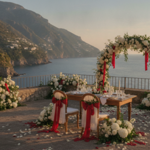 Vow renewal ceremony on a panoramic corner above the sea at Hotel Tramonto d'Oro, Amalfi Coast – hotel tramonto d'oro vow renewal amalfi coast – Kiss Me Italy