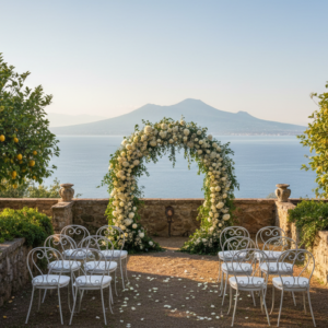 Wedding ceremony on the garden terrace of Villa Antiche Mura with the Gulf of Naples and Vesuvius – villa antiche mura wedding – Kiss Me Italy