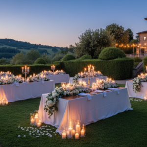 Wedding dinner in the gardens of Villa Cariola in the hills near Verona – Villa Cariola wedding – Kiss Me Italy