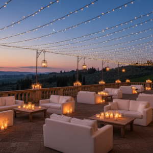 Evening after party on the panoramic terrace of a villa between Verona and Lake Garda – romantic wedding Verona – Kiss Me Italy