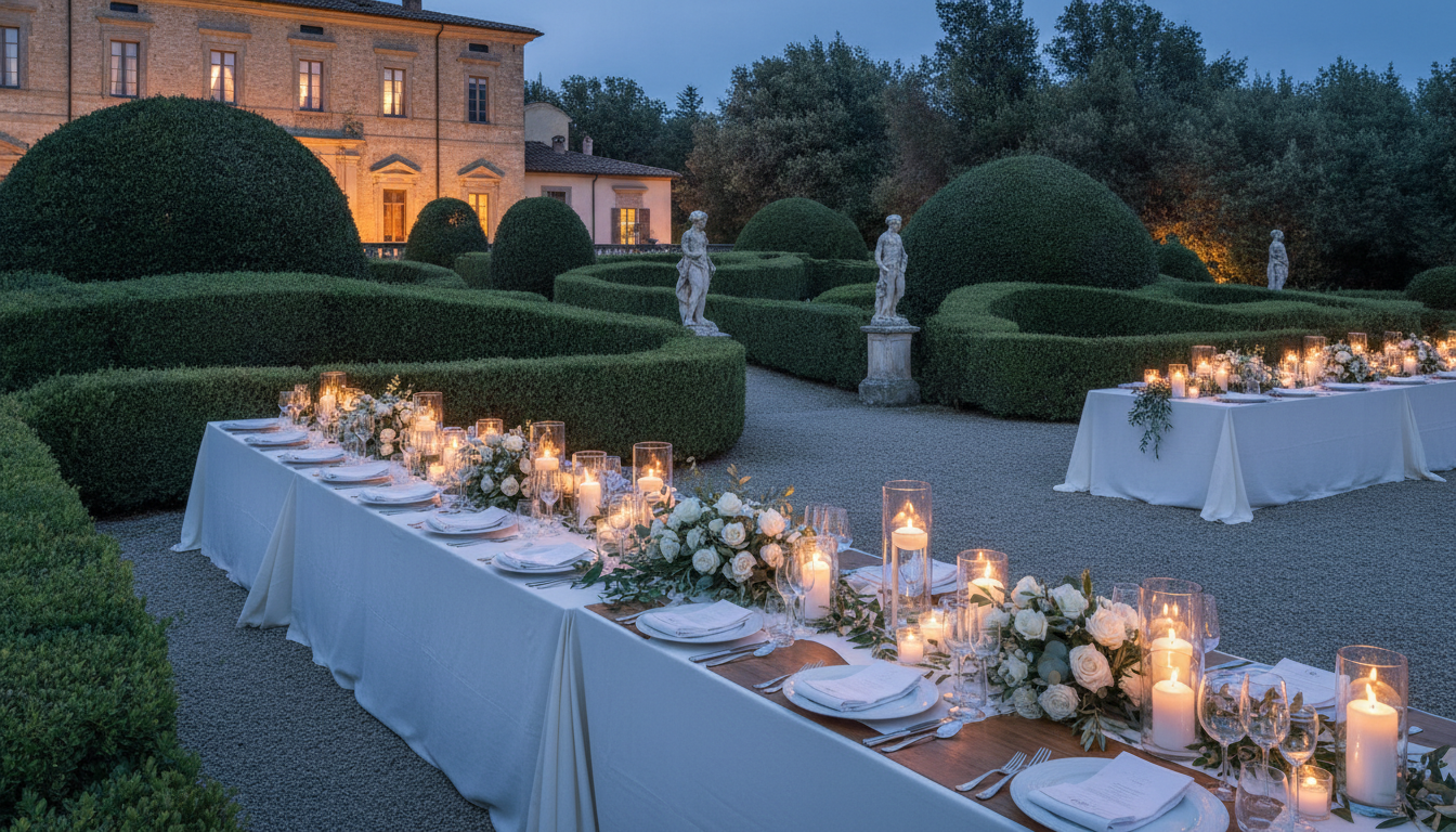 Wedding dinner in the baroque gardens of Villa Cetinale near Siena – villa cetinale wedding dinner – Kiss Me Italy