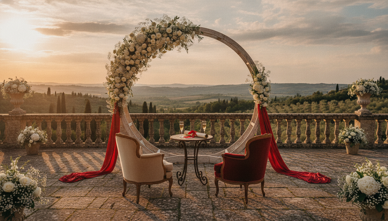 Vow renewal ceremony setup at Villa Cozzano, Umbria – villa cozzano vow renewal umbria – Kiss Me Italy
