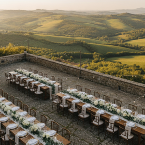 Wedding reception setup at Villa Cozzano on the Umbria-Tuscany border – villa cozzano wedding umbria – Kiss Me Italy