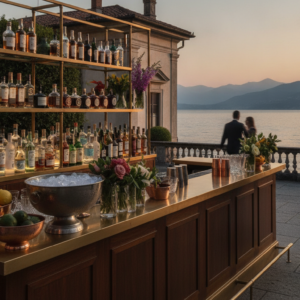 The Grand Lake Como Villa Wedding Premium open bar setup at a Villa Erba wedding, Lake Como – villa erba wedding como – Kiss Me Italy
