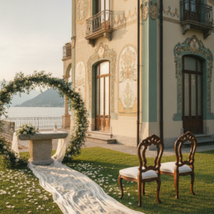 Wedding ceremony before the historic facade of Villa Fiordaliso, Lake Garda – villa fiordaliso wedding lake garda – Kiss Me Italy