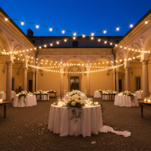 Evening wedding party in the courtyard of a Renaissance villa near Verona – Valpolicella wedding – Kiss Me Italy
