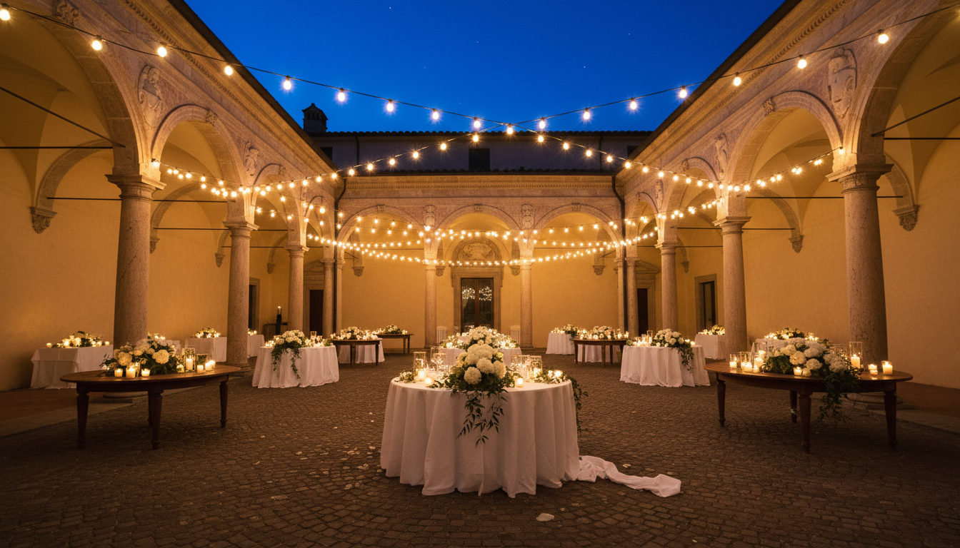 Evening wedding party in the courtyard of a Renaissance villa near Verona – Valpolicella wedding – Kiss Me Italy